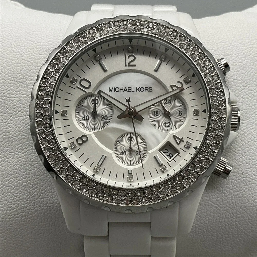 Michael Kors MK-5300 Womens Watch 41mm Ceramic Chronograph New Battery 6.25